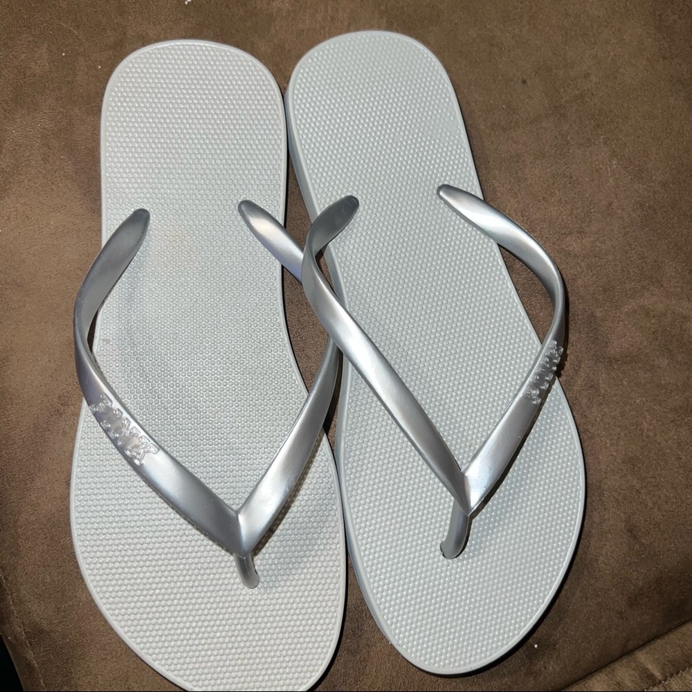 Small VS Pink Metallic Silver Flip Flops